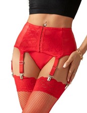 ohmydear Plus Size Vintage Lace Garter Belt with 6 Straps Metal XX-Large, Red