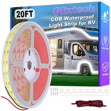 Gliztech RV Awning Lights 20FT IP67 12V White COB Waterproof Camper Awning