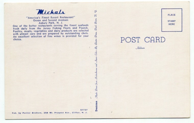 Asbury Park NJ Michals Restaurant Interior Vintage Postcard New Jersey