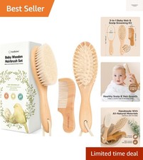 Baby Hair Brush Set for Newborns - Soft Goat Bristle Wooden Baby Brush and Co...