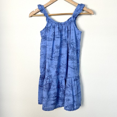 Gap Kids Ruffle Print Sleeveless Dress Tropical Blue Casual Resortwear Medium - Picture 2 of 8