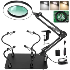 Helping Hands Soldering Station, 10X Magnifying Glass with Light and stand wi...