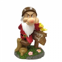 Disney Garden Motion Sensor Statue - Grumpy With Bird - For Sale Disney Garden Motion Sensor Statue - Grumpy With Bird - For Sale
