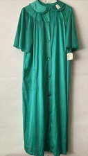 Nancy King Lingerie Long Gown Short Sleeve Button Front NOS Medium Emerald Vtg
