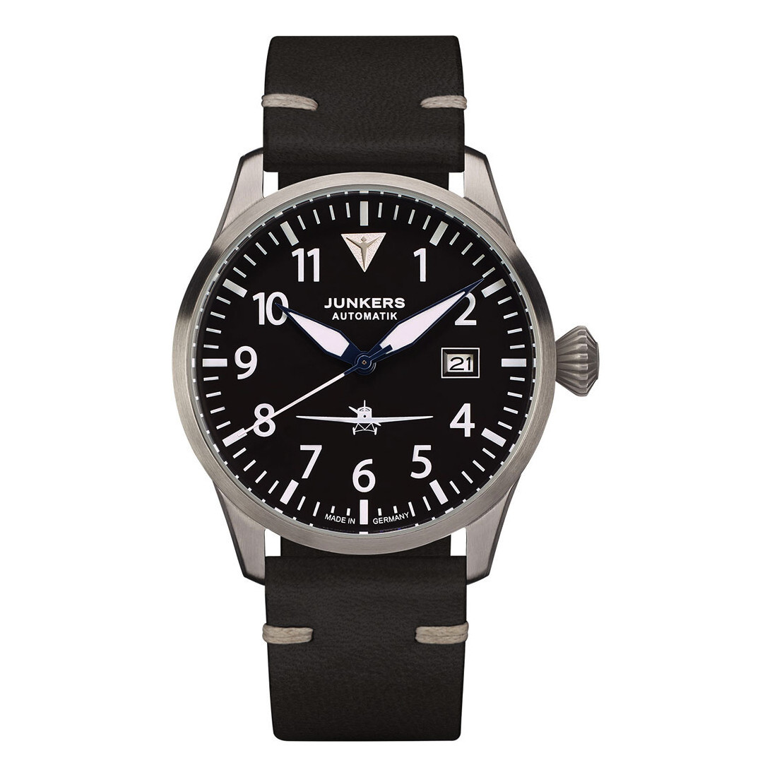 Junkers Men's Wrist Watch 9.58.01.02 Flieger Automatik 1 21/32in Leather,
