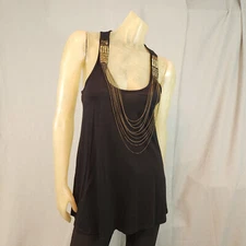 ELLE Black Embellished Scoop Neckline Slvlss Shirt Blouse Top Womens XSMALL USED