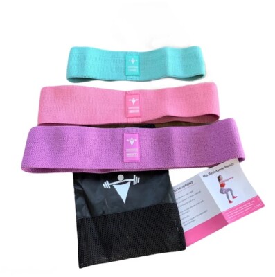 3piece set of Hip booty bands non-slip exercise gym bands with carry bag