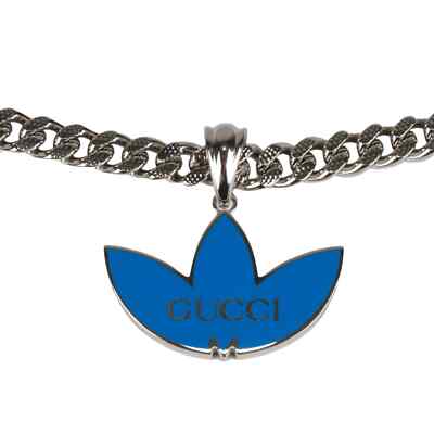 【Gucci x Adidas】Gourmette Chain Necklace Sterling Silver Adidas x Gucci gourmette necklace with Trefoil pendant in