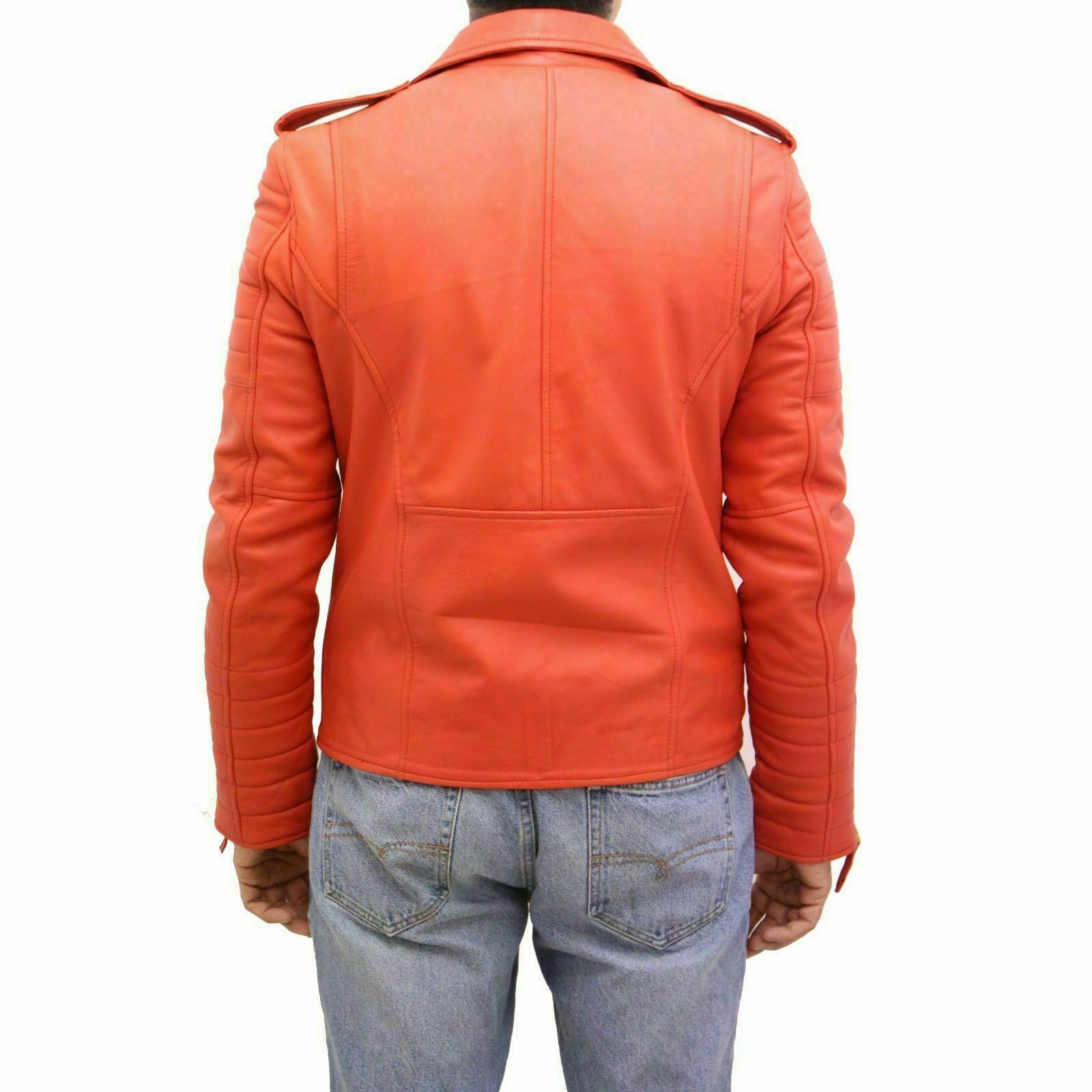 ALTRA Giacca Cappotto Tangy Uomo Vera Pelle d'Agnello Trendy Retro Slim Biker Arancione