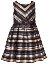 NEW Bonnie Jean Girls Size 10 "BRONZE GOLD MITER JACQUARD STRIPE" Holiday Dress