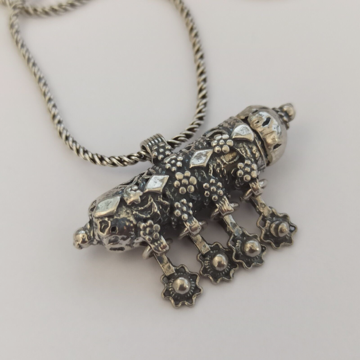 VTG Locket Necklace Yemeni Amulet Filigree Chandelier Silver 925 