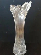 Vintage 12 Inch Clear Swung Glass Stretch Vase  Ruffled /Scalloped Top & Ribs