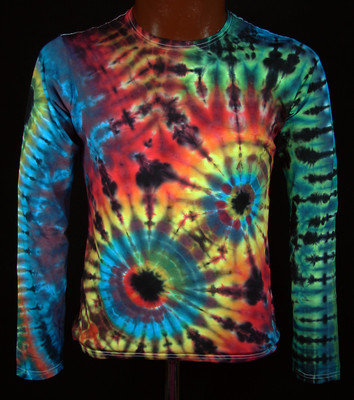 T-shirt size S - 5XL long sleeve hand dyed hippie tie dye batik flower power goa NEW