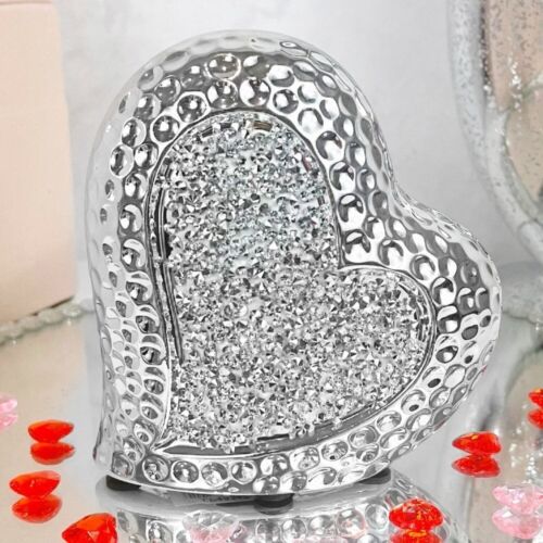 Silber Glitzer Herz Diamant Ornament Herz Design Wohndeko Neu Geschenk S/M - Bild 3 von 3