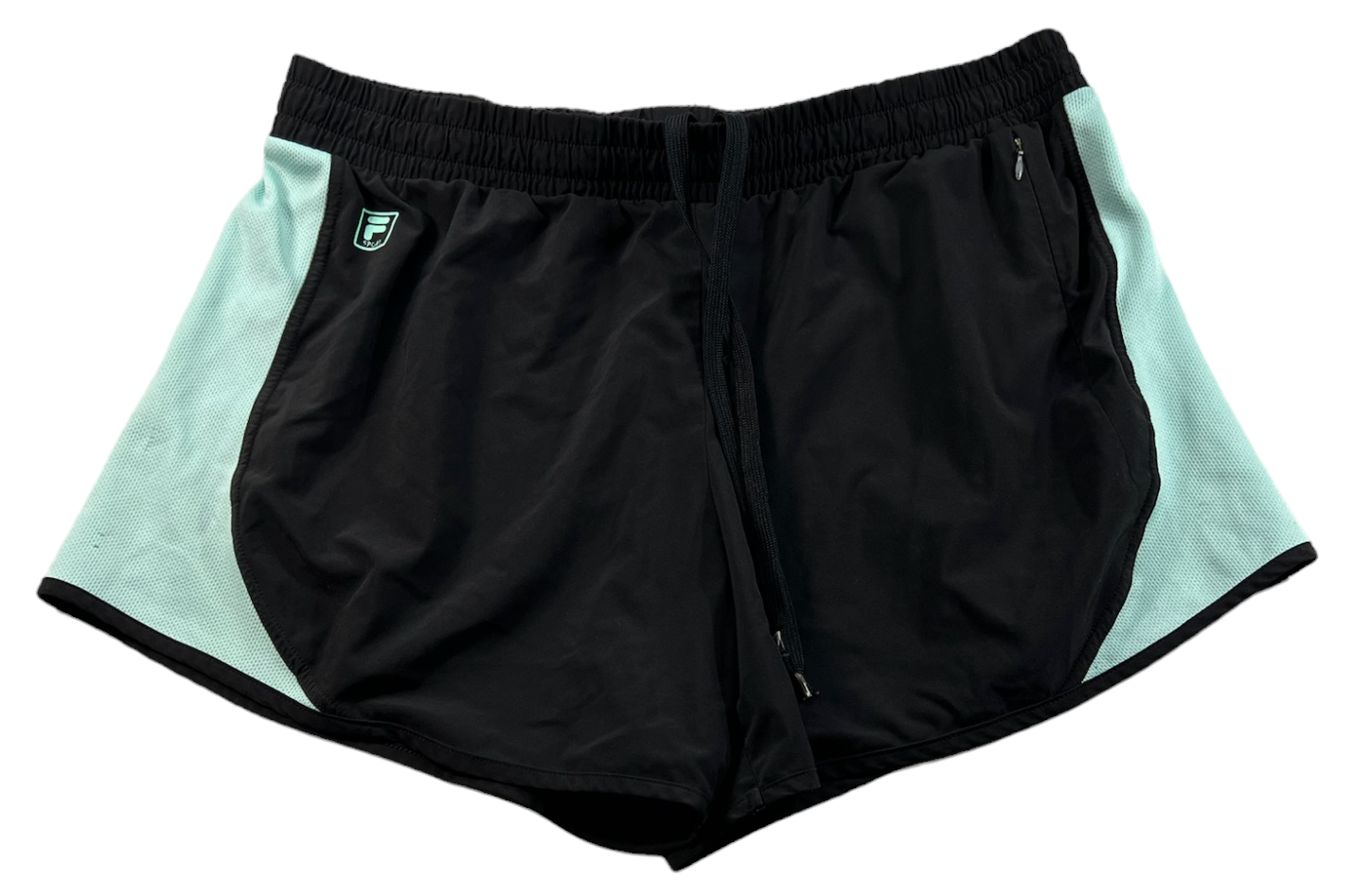 Pantaloncini da allenamento Fila donna taglia Xlarge nero blu acqua 2 cerniere elastico in vita