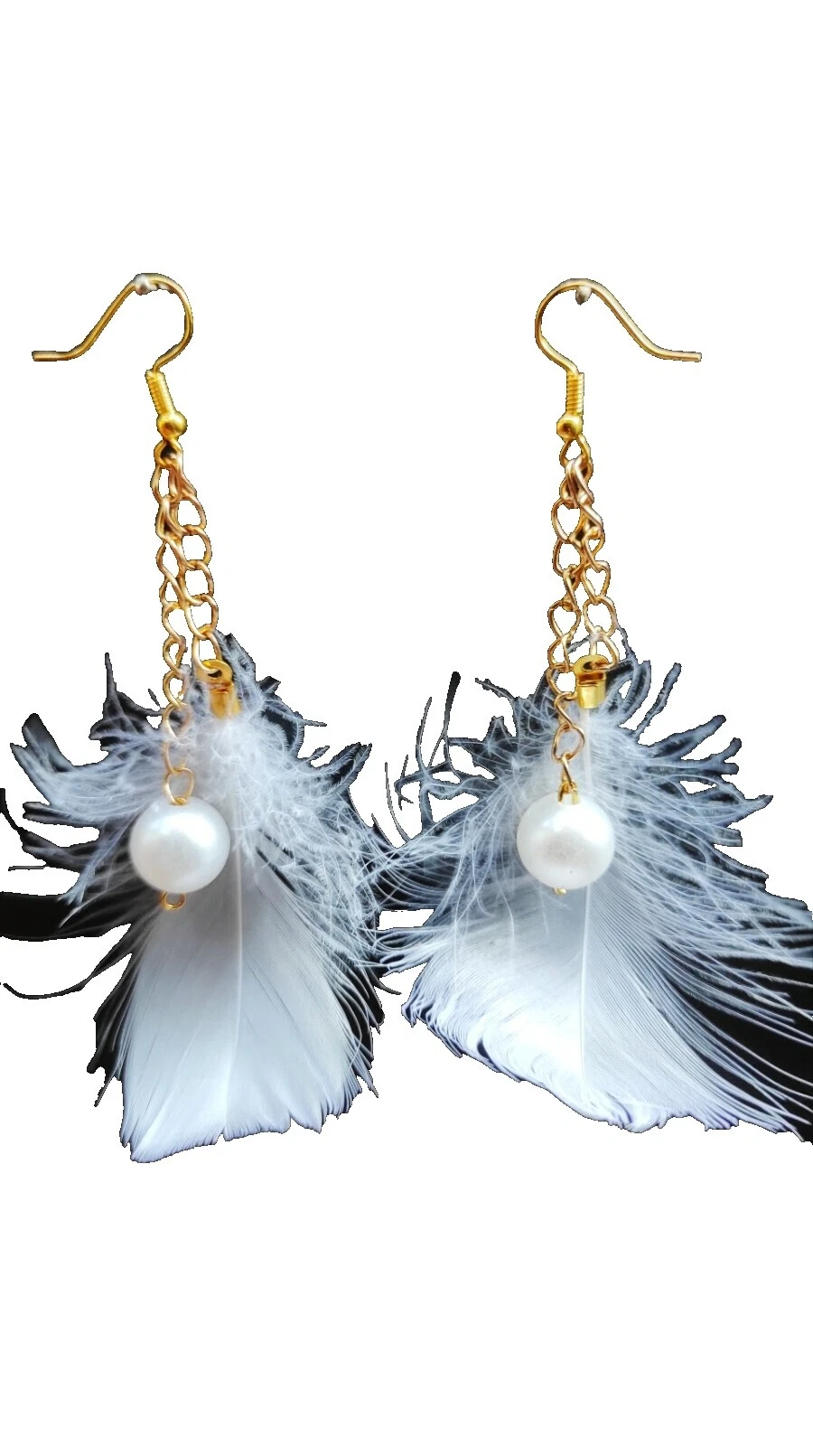 Pearl White Feather Fashion Earrings