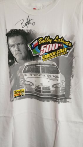 NUOVA maglietta grafica Hanes Bobby Labonte NASCAR firmata Cheerios Racing 43 taglia L - Foto 3 di 5