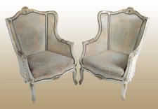 Coppia di poltrone bergere antiche francesi del 1800 in legno laccato