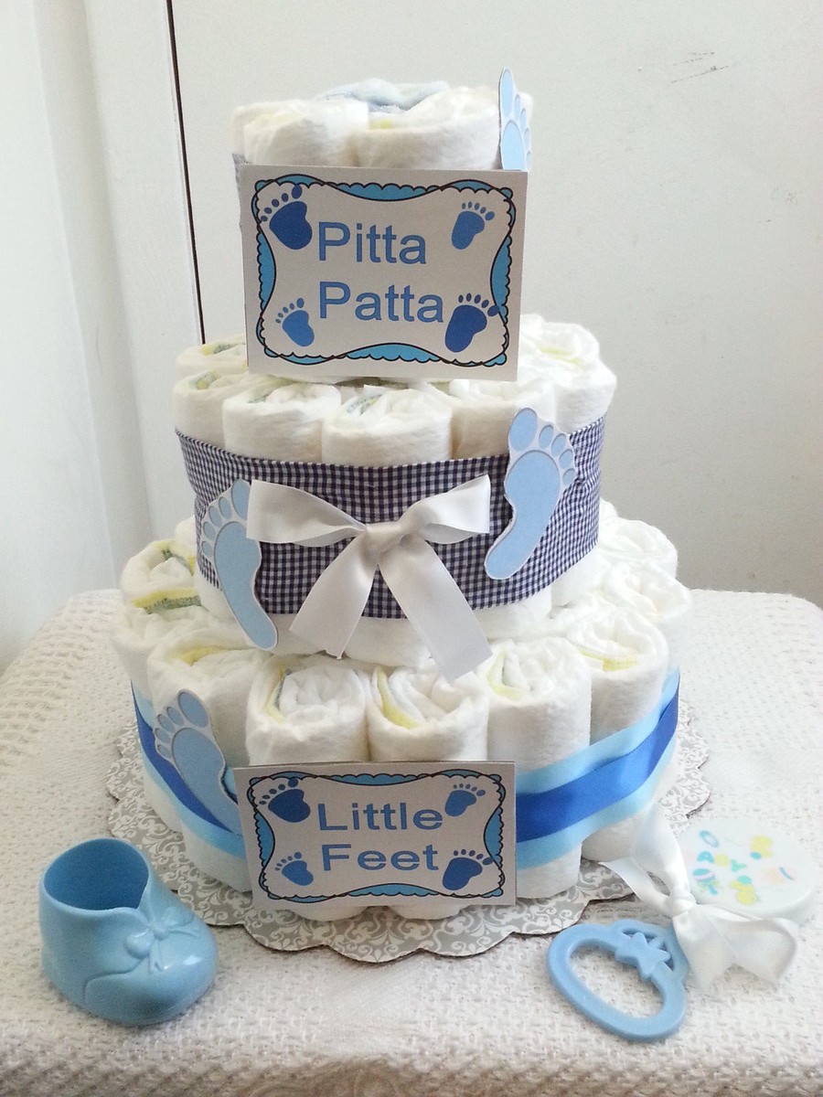 Tier Footprints Baby Feet Gingham Diaper Cake Baby Shower Centerpiece Boy  Girl