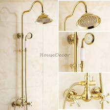 Gold Polished Brass Bathroom 8" Rain Shower Head Kit Shower Faucet Set Mixer Tap