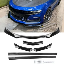 For 2016-2024 Chevy Camaro 1LE Style Glossy Black Front Bumper Lip Side Skirt