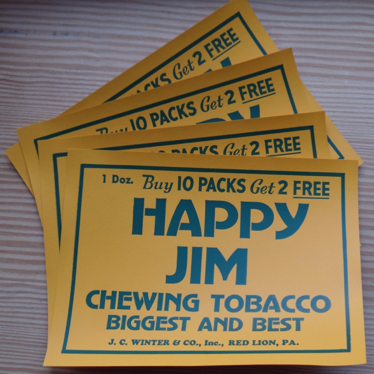 happy jim chewing tobacco (4) Old Vtg J.C. Winter HAPPY JIM CHEWING TOBACCO Promo Box Labels Red  Lion, PA