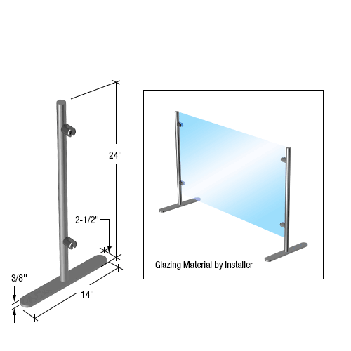 Round Portable Partition End Post, 24" (610 mm) Brushed Stainless Steel - Picture 3 of 4