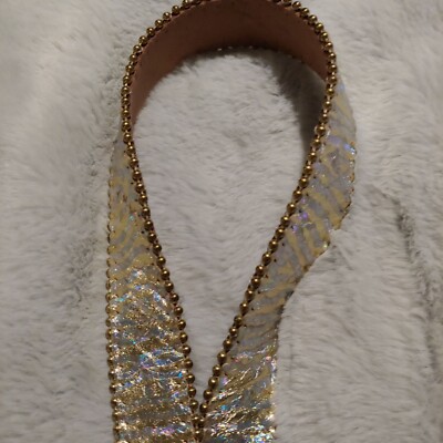 Belts by Simon silver metallic leather large belt with gold hardware Belts by Simon silver metallic leather large belt with gold  main image 4