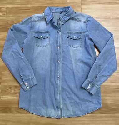 Mens Pearl Snaps XL Western Denim Long Sleeve Shirt Workwear Farm Cowboy Rodeo