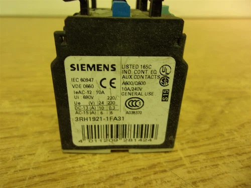 Siemens 3RH1921-1FA40 Auxiliary Contact Block *FREE SHIPPING*