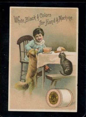 J&P Coats Best Six Cord Thread White, Black Colors Advertising Card