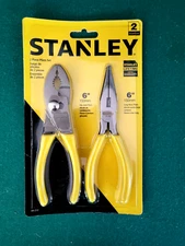 Stanley 2 Piece Pliers Set-Long Nose & Slip Joint Plier NEW In Sealed Packaging