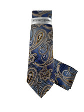 Stacy Adams Men's Tie  Hanky Royal Blue Orange Brown Silver Paisley 3.25" Wide