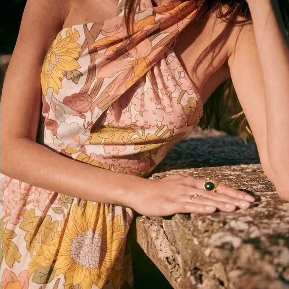 NWT Sezane Billie Maxi in 70s Boho Floral Cotton Halter