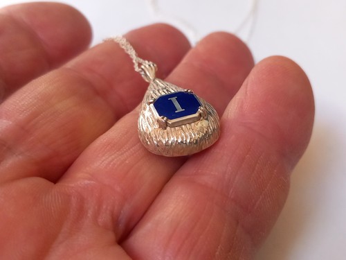 Vintage Sterling Silver Blue Enamel Letter I Pendant Necklace.. - Picture 15 of 23