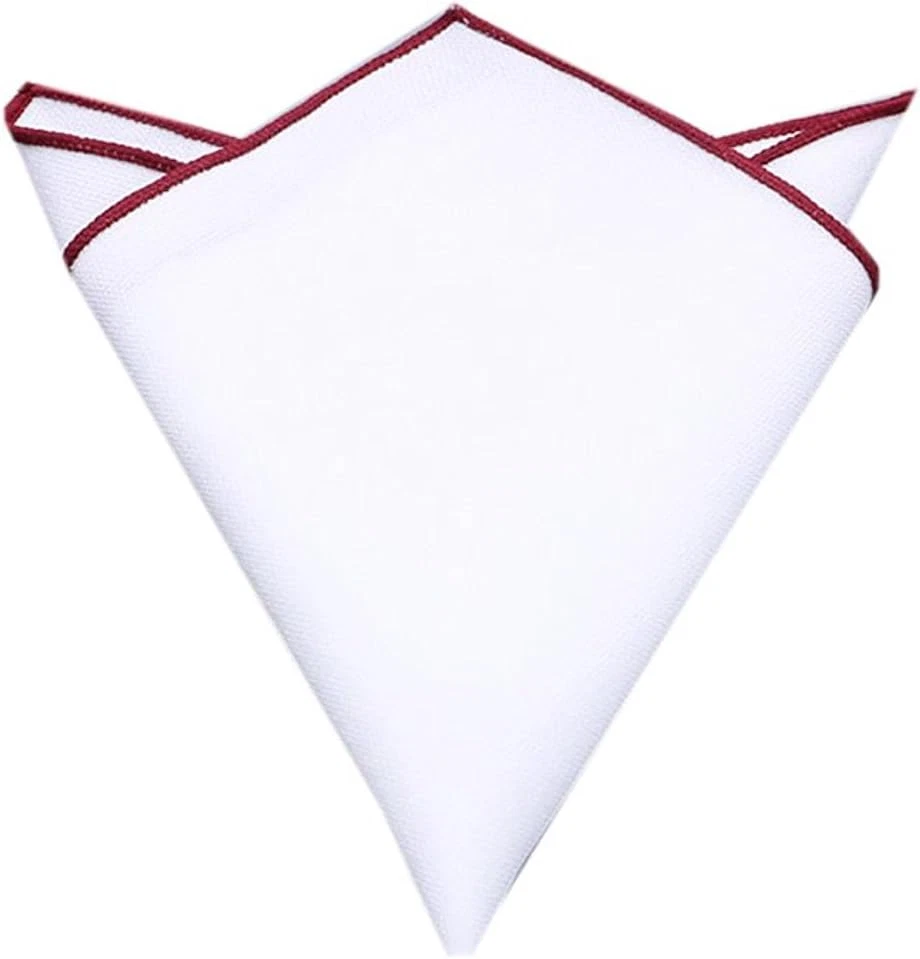 Cuadrado de bolsillo blanco para hombre 100 % algodón - Paquete de 3 (borgoña + azul marino + borde negro Foto 3 de 4