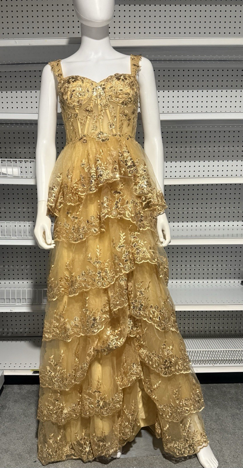 Spaghetti Strap Homecoming Dresses for Teens Tiered Tulle Prom Dresses. Gold