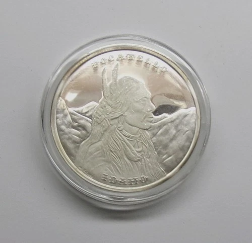 1982 Indian Chief Pocatello Idaho Railroad 1 Oz .999 Silver Proof Round