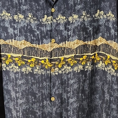 Vintage 90s Shirt Morro Bay Mens Blue Foral Hawaiian Button Front 