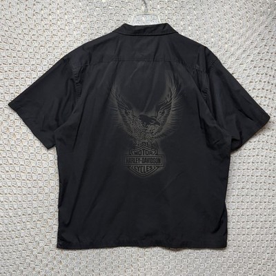 Harley Davidson Shirt Men 2XL Black Wings Logo Short Sleeve Button Up Embroidery
