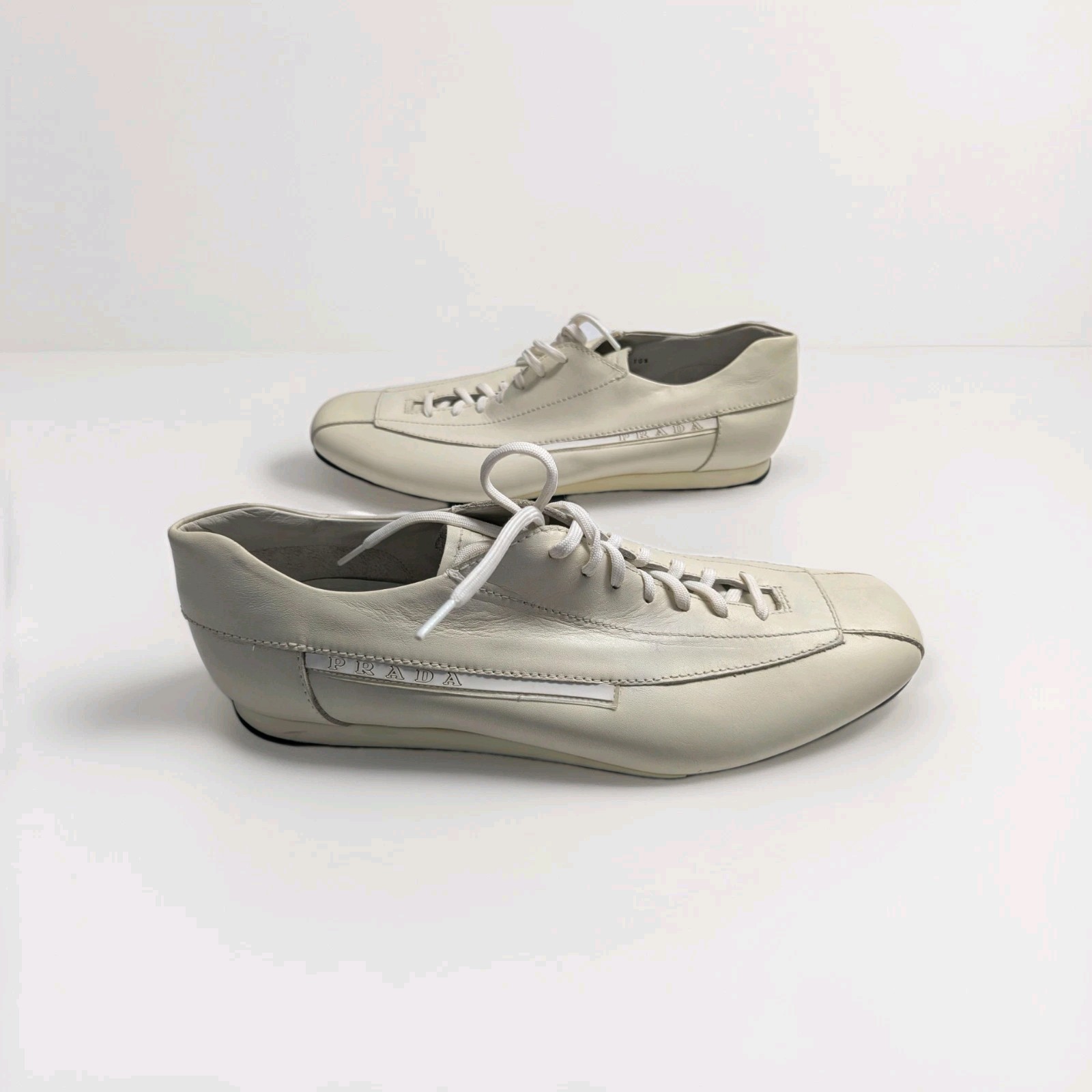 Prada Men's Leather Driving Sneakers Cream Square Toe 4E 1617 EU 10.5 - US 11.5 thumbnail 6