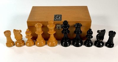 Vintage Lardy Staunton Schachspiel ~3,4  / 28g Könige Original Box Frankreich Buchsbaum