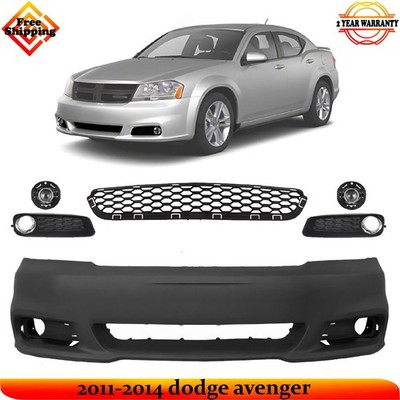 Front Bumper Cover Fascia & Fog Light Assembly Kit For 2011-2014 Dodge Avenger