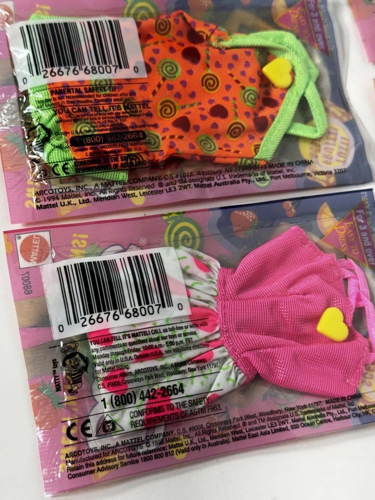 VETEMENTS Lotto 5 abiti Barbie vintage anni 90 "Sweet'n Pretty Fashions" nuovi e sigillati