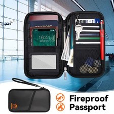 Fireproof Passport RFID Passport Holder Waterproof Zipper Pouch Organizer Bag,