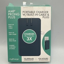 myCharge Amp Prong Plus 10000mAh Portable Charger w/ Built-In USB-C