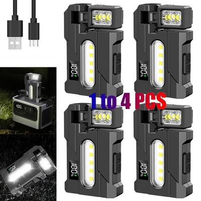 Portable Mini Pocket LED Flashlight Magnetic USB Rechargeable Torch Work Lights