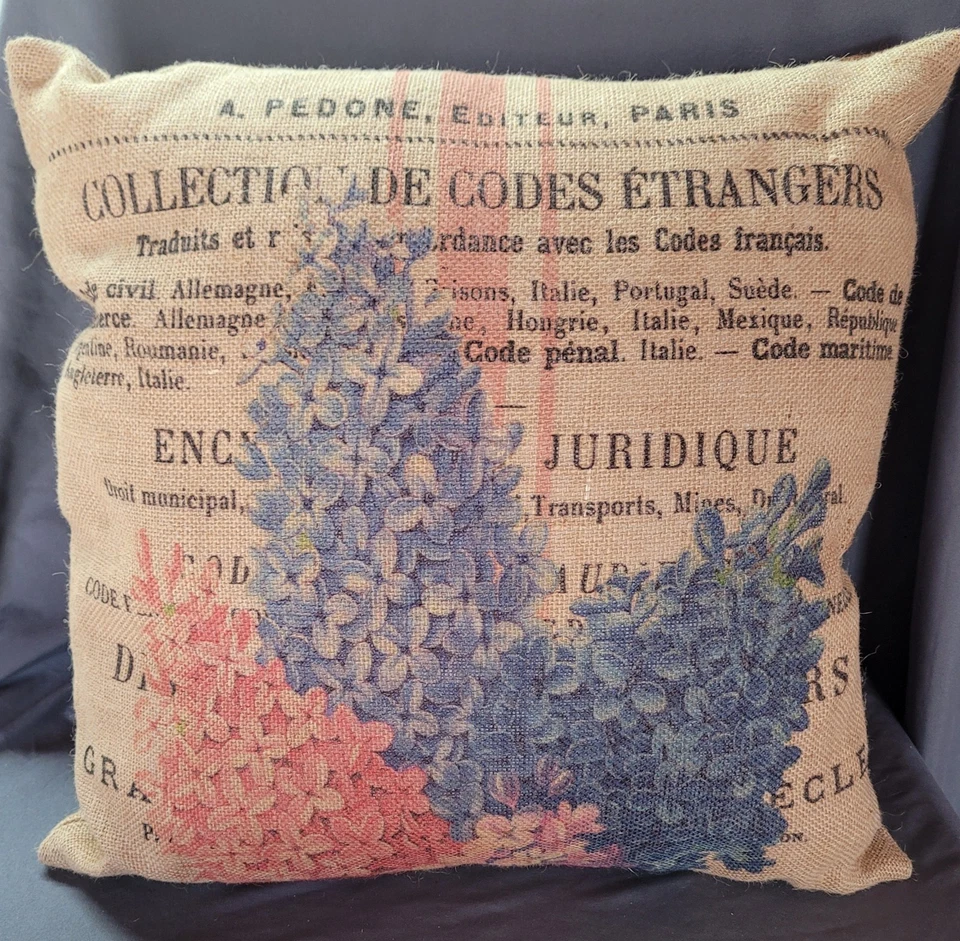 Almohada de arpillera flores francesas granja flores campo rústico patio sala de estar Foto 2 de 4