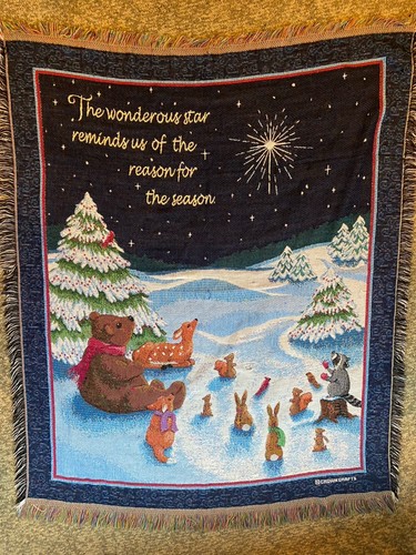 Vintage Crown Crafts Winter Animals Tapestry Blanket 54 X 48 Fringe - Picture 2 of 10