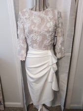 NWT Xscape White Appliqued Ruched & Ruffled 3/4 Sleeve Dress Sz 6 Wedding $249